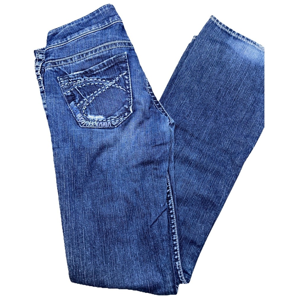 Silver Tuesday Bootcut Women's 26x33 Frayed Holes Thick Stitch Jeans Stretchy - Picture 2 of 10
